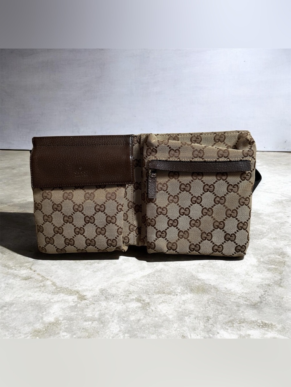 Gucci Brown/Beige GG Canvas Belt Bag with Dark brown Strap